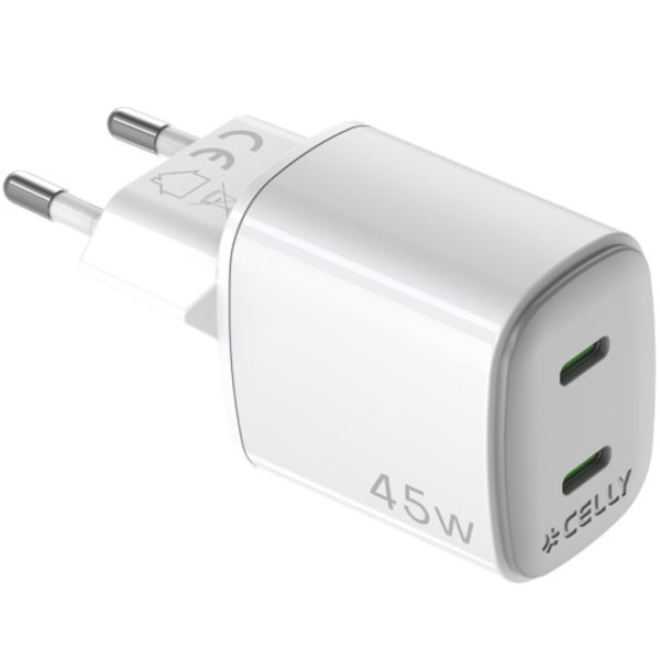 USB-laddare GaN 2 x USB-C PD 45W Vit