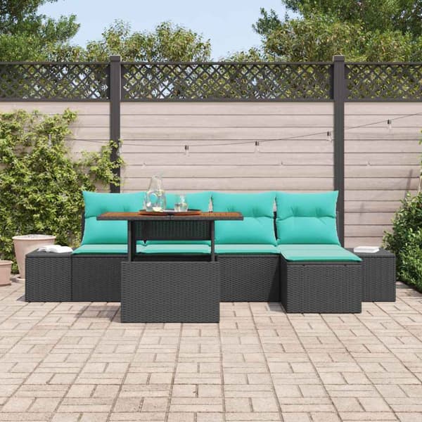 Trädgårdsoffset 6 st Svart Poly rattan