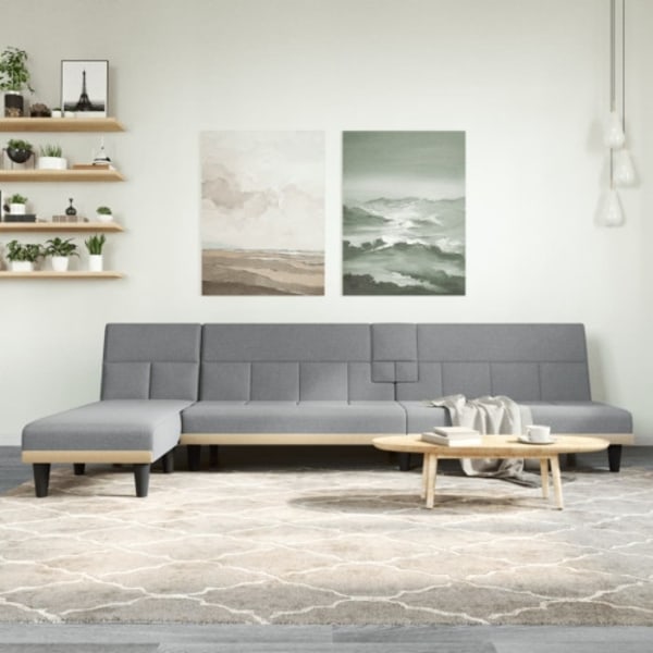 L-formad bäddsoffa ljusgrå 255x140x70 cm tyg