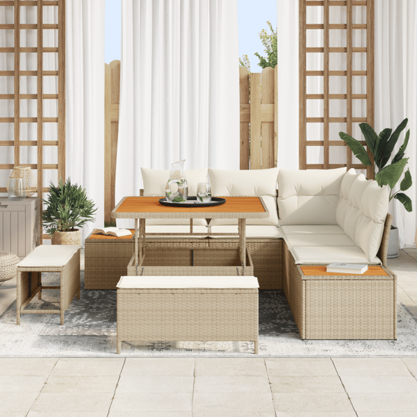 Trädgårdsoffset med kudde med lagring 8 pcs Beige Poly rattan