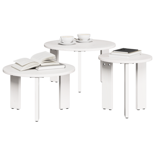 Kaffeebord 3 pcs Vit Massiv furu