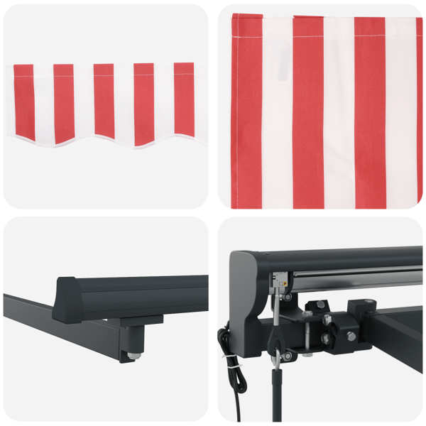 Markisram Röd och Vit 450 × 300 cm Polyester med PU-beläggning