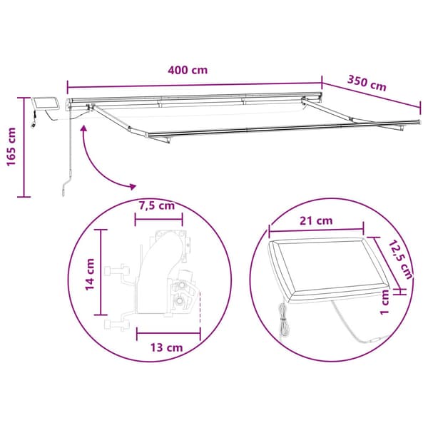 Utfällbar markis Ljusgrå och vit. 400 × 350 cm Tyger och Stål