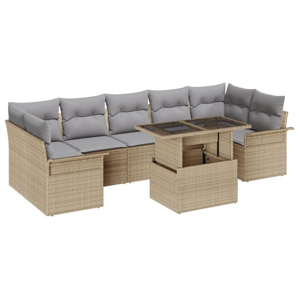 Trädgårdsoffset med kudde med lagring 8 pcs Beige Poly rattan