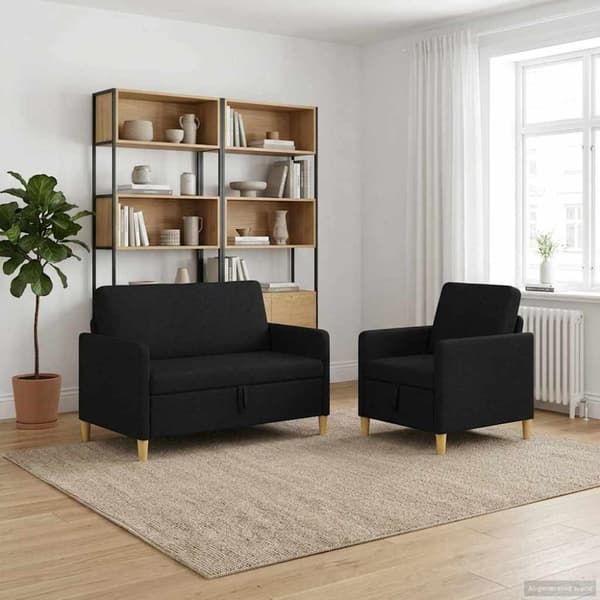 Soffgrupp med förvaring 2 pcs Svart Polyester