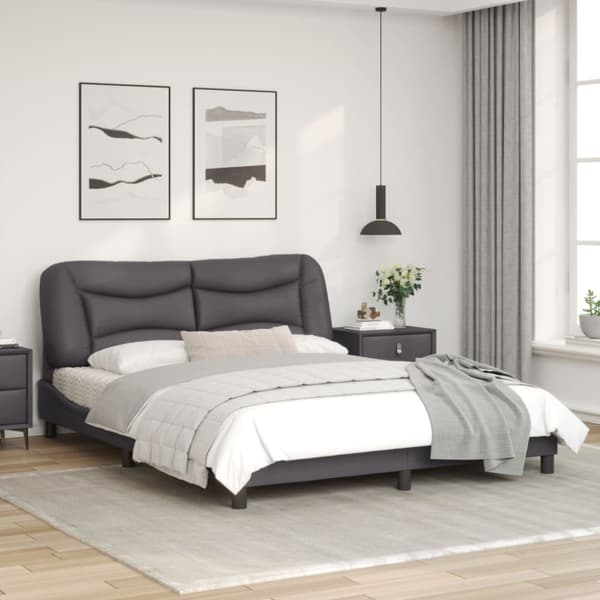 Bed Frame without Mattress "Hvar" Grey 160x200 cm Faux Leather
