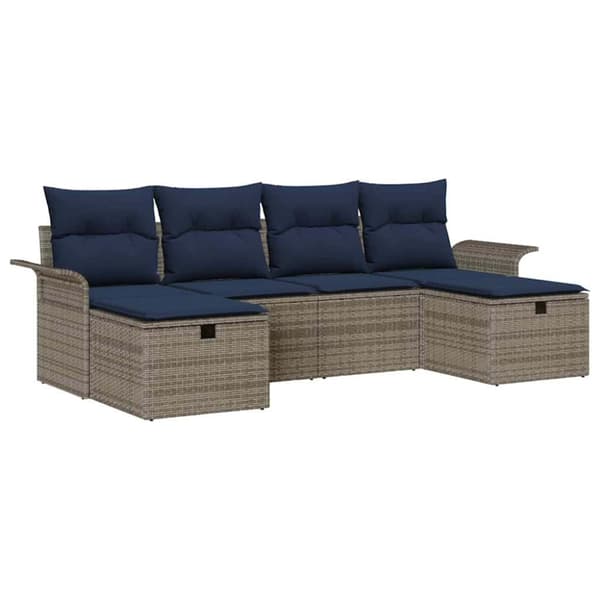 Trädgårdsoffset med kudde 6 pcs Grå och Marinblå konstrotting