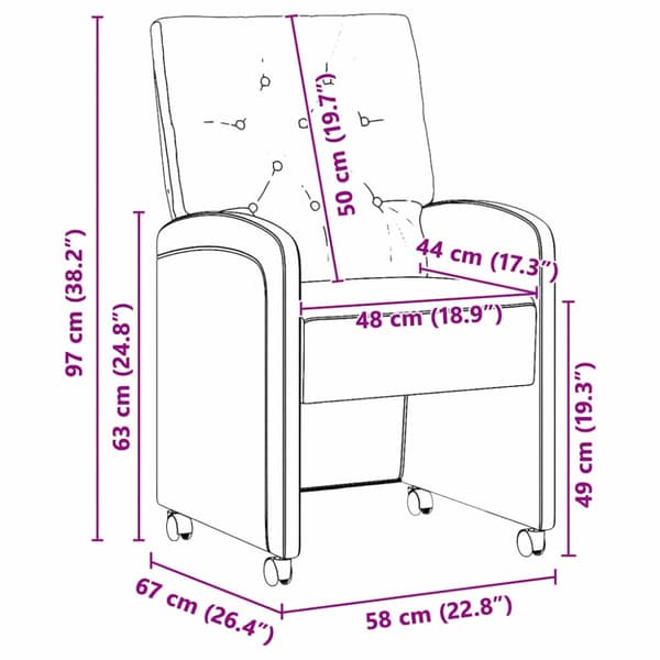 Matstolar med hjul 2 pcs Mörkgrå 58 x 67 x 97 cm Sammet