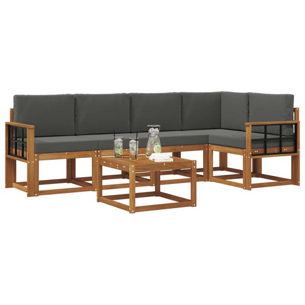 Utomhussoffset med kudde 6 pcs Naturlig och Antracit