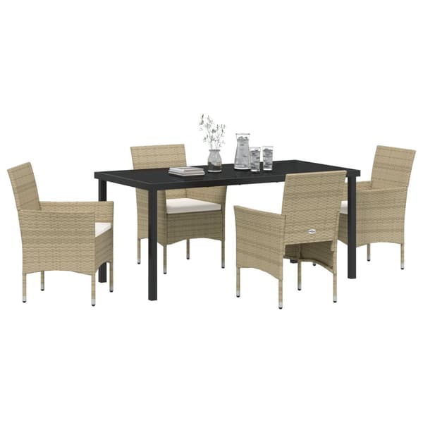 Trädgårdsmöbelset med kudde 5 pcs Beige konstrotting