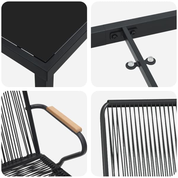 Trädgårdsmöbelset 7 pcs Svart Pulverlackerat stål
