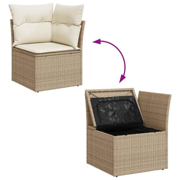 Trädgårdssoffset med dynor 7 delar beige konstrotting akaciaträ