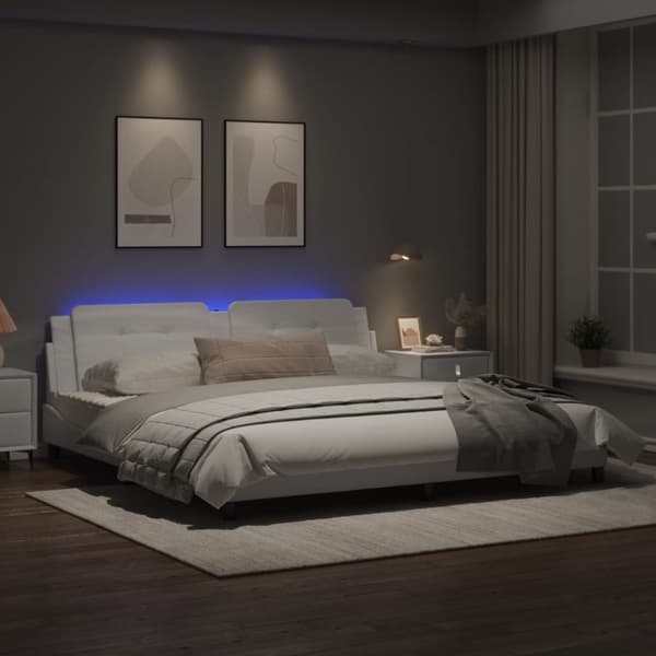 Bed Frame with LED without Mattress "Zadar" White 200x200 cm