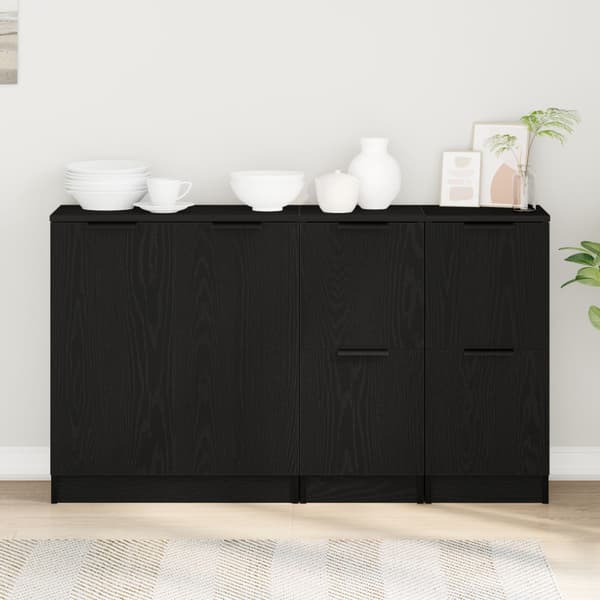 Sideboard 3 pcs Svart Ek Konstruerat trä