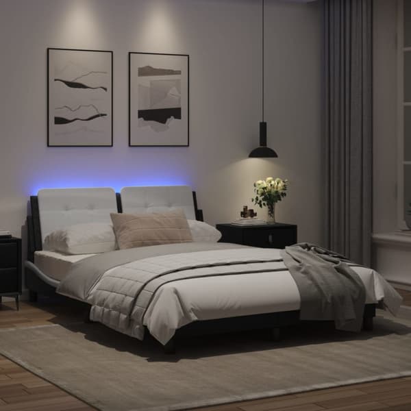 Bed Frame with LED without Mattress "Zadar" Black and White 140x190 cm