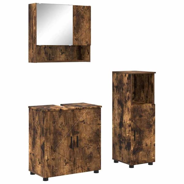 Badrumsmöbelset 3 st Rökt ek 61 x 35 x 64 cm