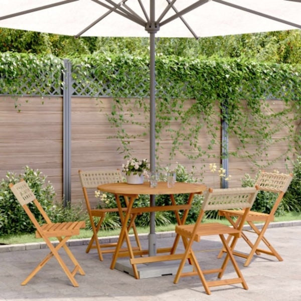 Matgrupp för trädgården 5 delar beige konstrotting/massivt trä