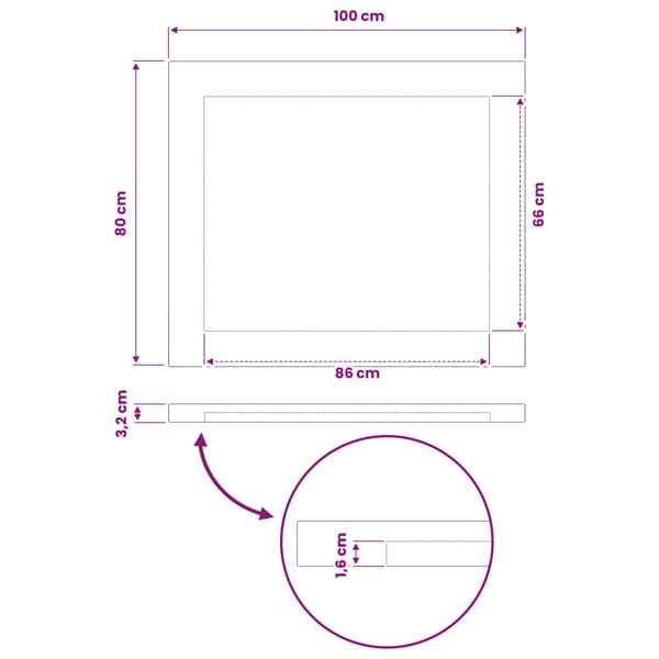 Rektangulärt Bordsskiva 100 x 80 x 3,2 cm Rektangulär