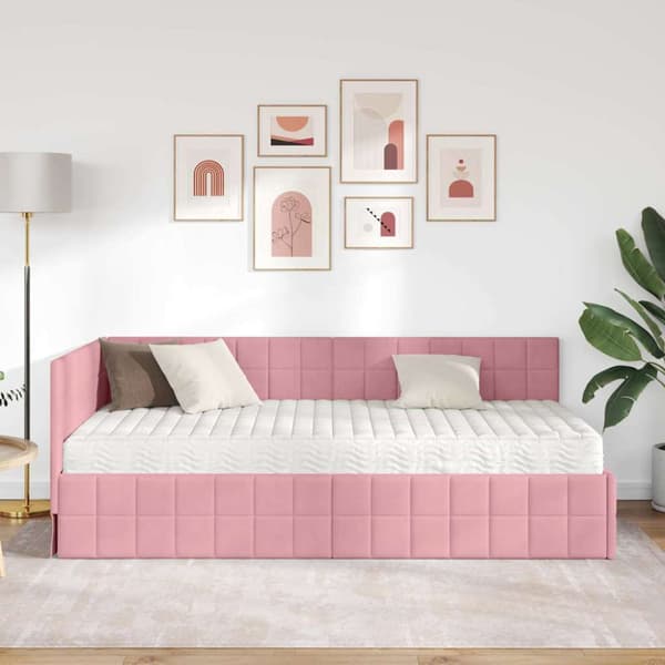 Hörn Sängram med Madrass 2 st Rosa 100 x 200 cm Sammet