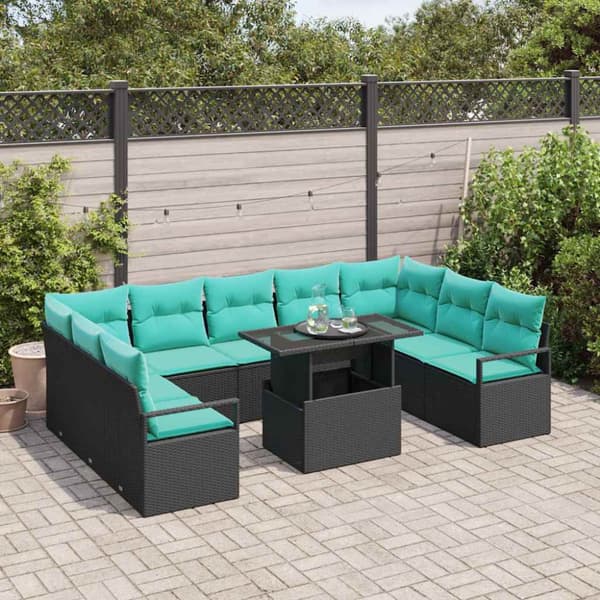 Trädgårdsoffset med lagring 10 pcs Svart och blå Poly rattan