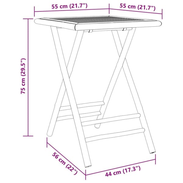 Hopfällbart trädgårdsbord 55x55x75 cm bambu