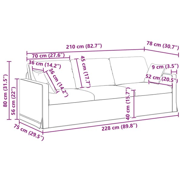 Soffa Blå 228 x 78 x 80 cm Sammet