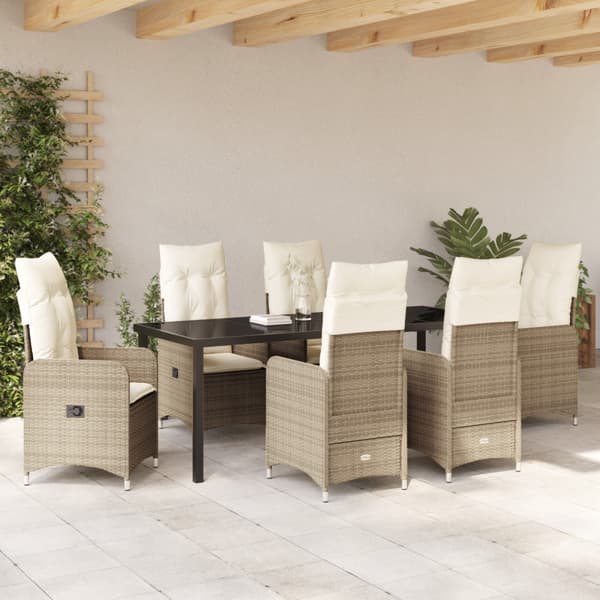 Trädgårdsmöbelset 7 pcs Beige konstrotting