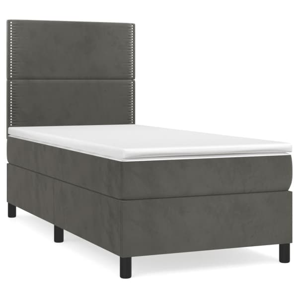 Ramsäng med madrass mörkgrå 100x200 cm sammet