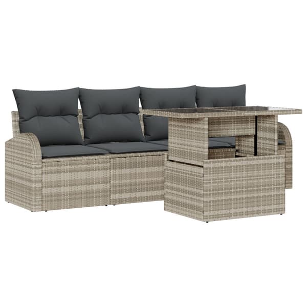 Trädgårdsoffset med kudde med kudde 5 pcs Ljusgrå Poly Rattan