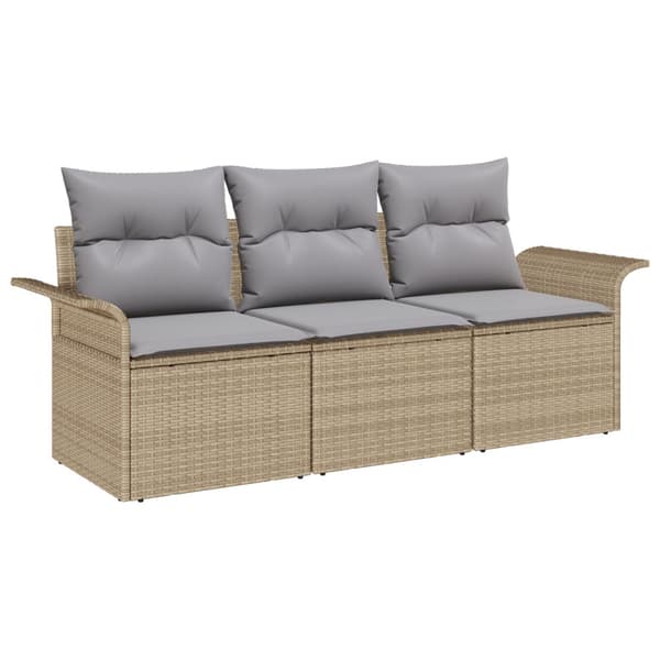 Trädgårdsoffset med kudde med lagring 3 pcs Beige Poly rattan