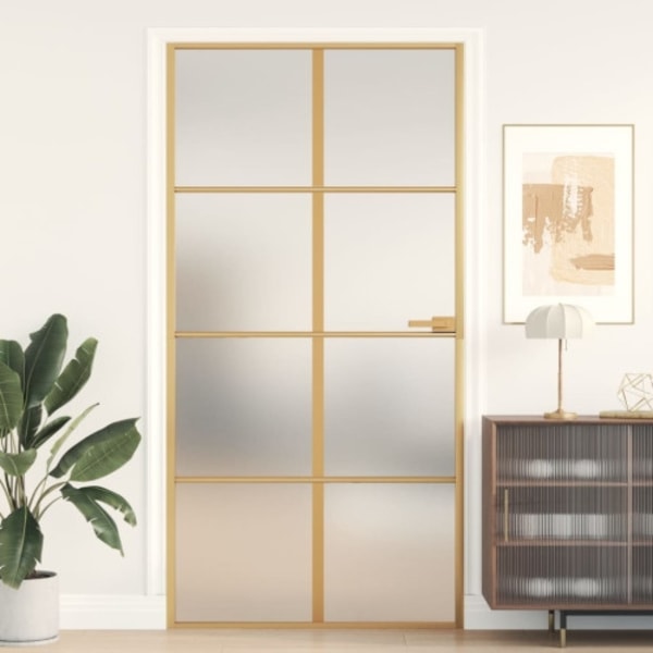 Innerdörr guld 102,5x201,5 cm härdat glas och aluminium slim