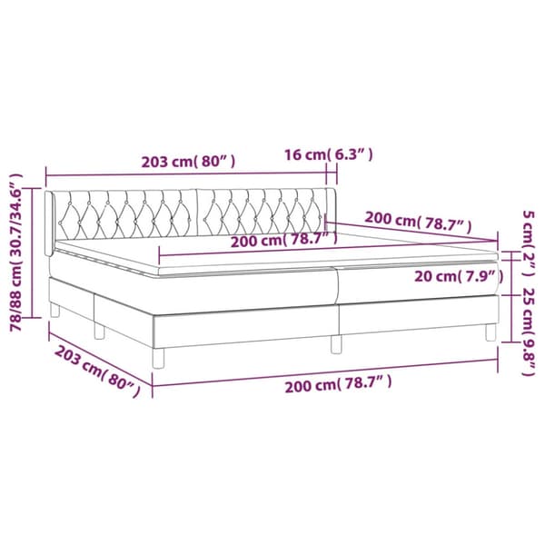 Ramsäng med madrass mörkgrå 200x200 cm sammet