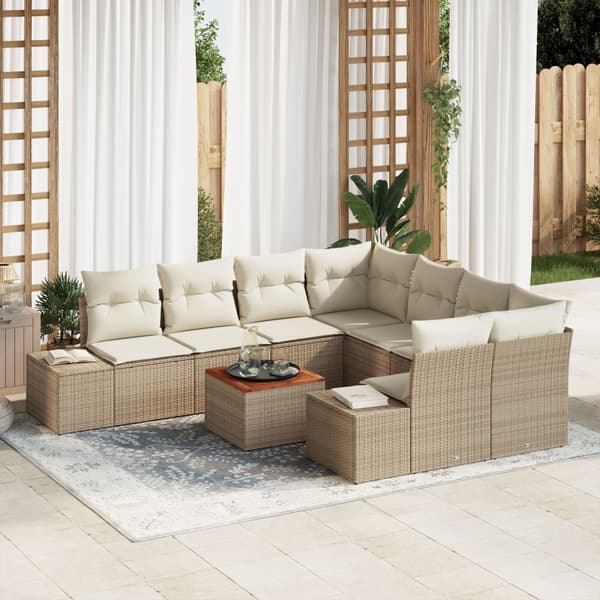 Trädgårdsoffset med kudde 9 pcs Beige konstrotting