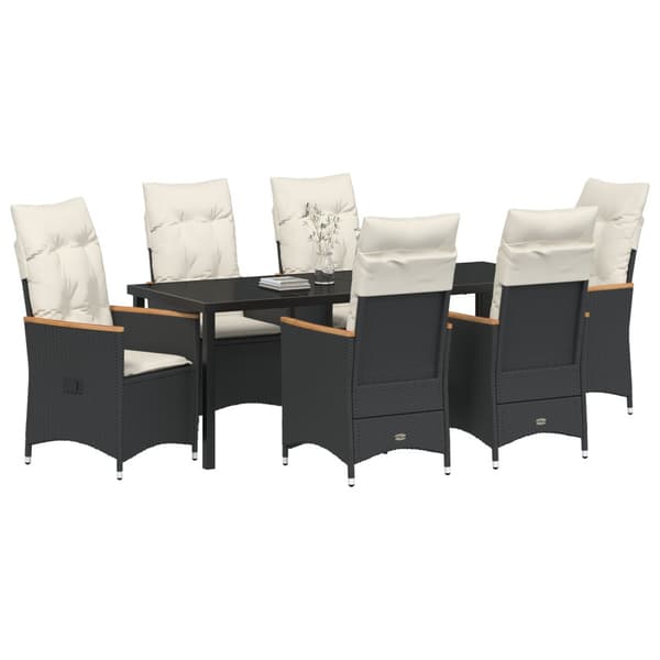 Trädgårdsmöbelset med kudde 7 pcs Svart konstrotting