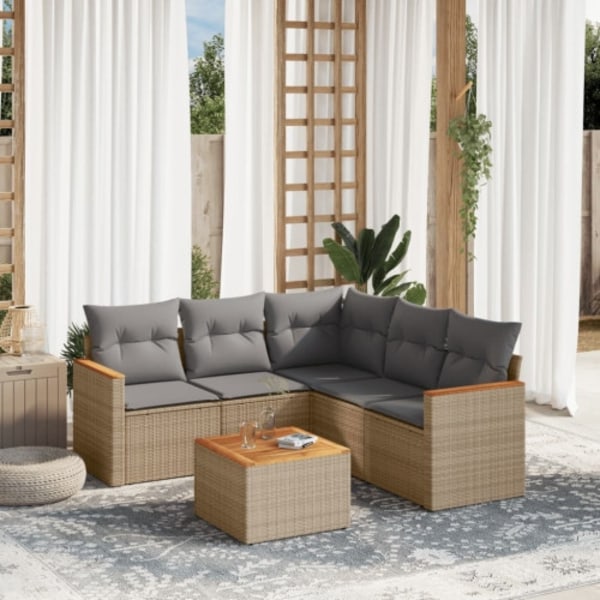 Soffgrupp för trädgården med dynor 6 delar beige konstrotting