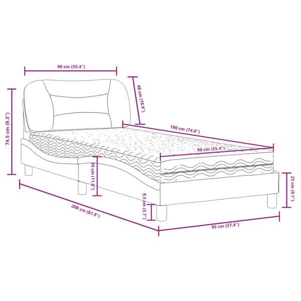 Bed with Mattress "Hvar" Light Grey 90x190 cm Fabric