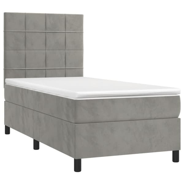 Ramsäng med madrass & LED ljusgrå 90x190 cm sammet
