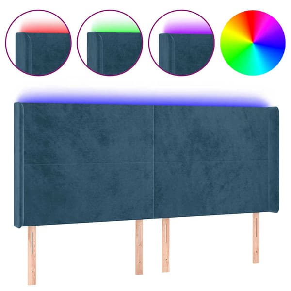 Sänggavel LED blå 163x16x118/128 cm sammet