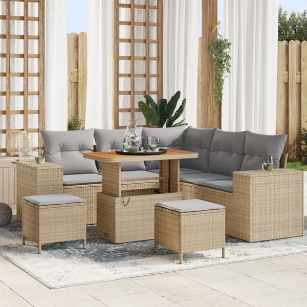 Trädgårdsoffset med kudde 8 pcs Beige och Ljusgrå konstrotting