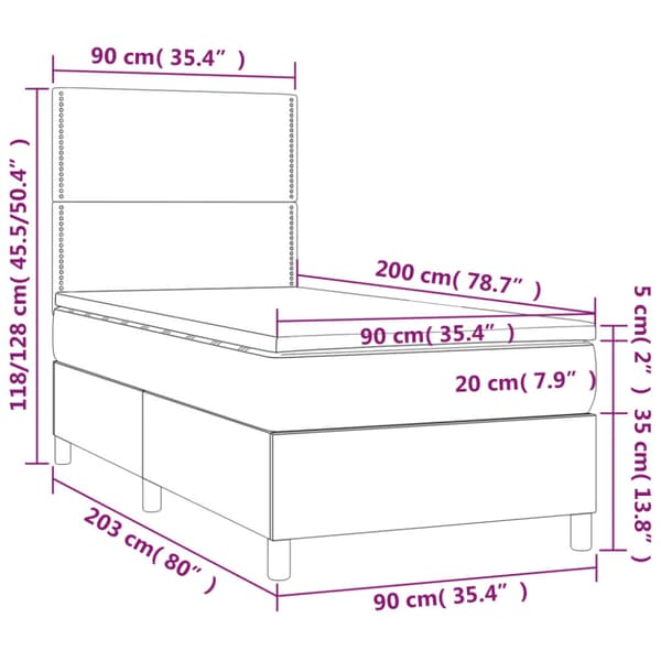 Ramsäng med madrass & LED mörkgrå 90x200 cm sammet