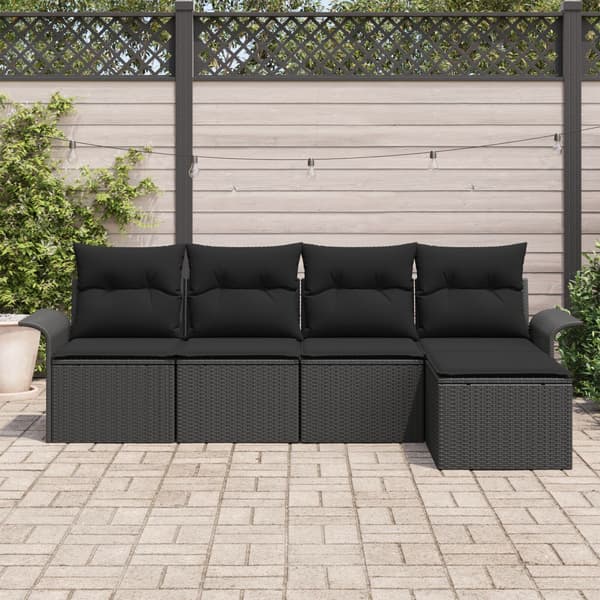 Utomhussoffa med kudde 5 pcs Svart konstrotting