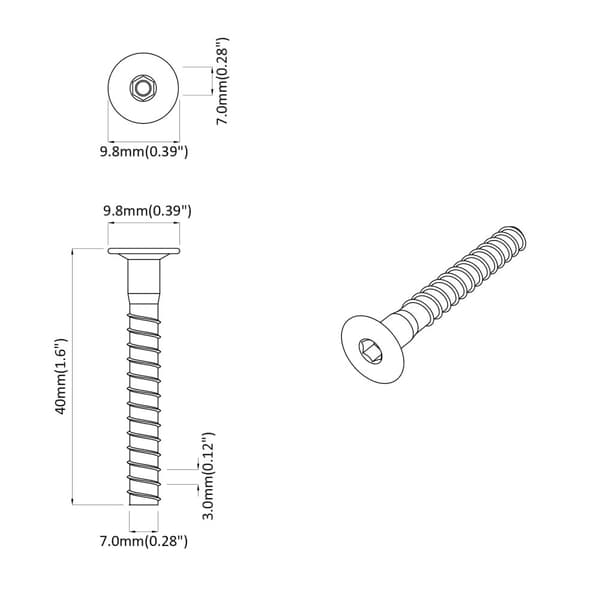 Huvudkapskruv 12 pcs Silver M7 x 40 mm Stål