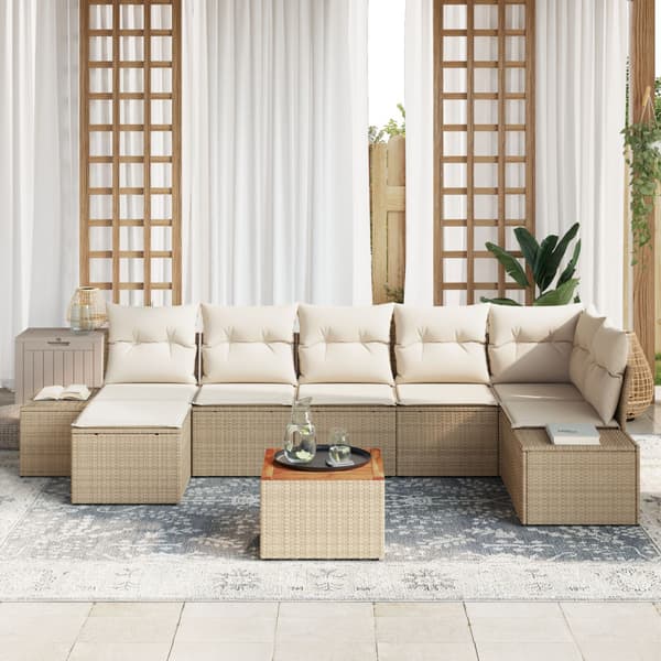 Trädgårdsoffset med kudde 8 pcs Beige konstrotting