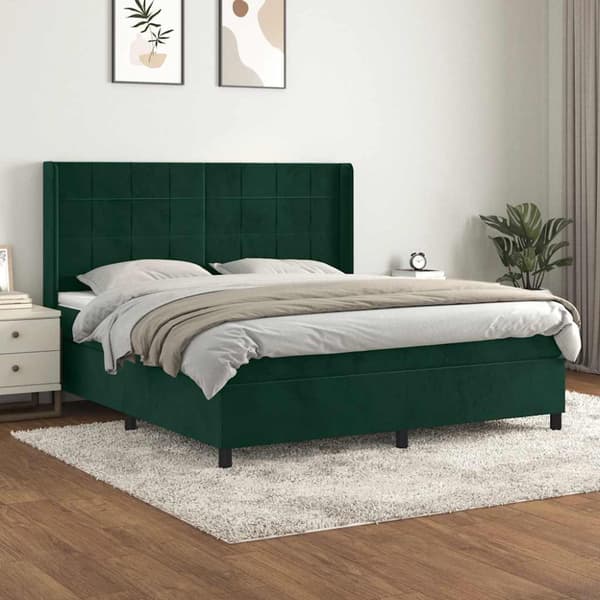 Ramsäng med madrass mörkgrön 160x200 cm sammet