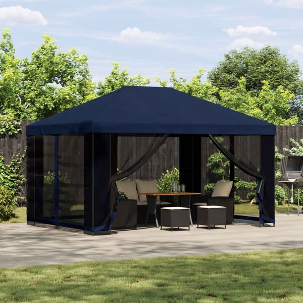 Paviljong 4 × 3 m Blå Polyester och Stål 190