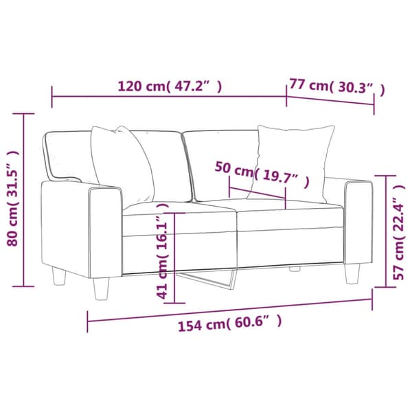 2-sits soffa med prydnadskuddar svart 120 cm konstläder