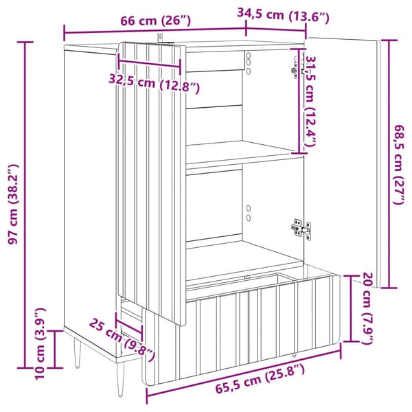 Sideboard Vit högglans 66 x 34,5 x 97 cm Konstruerat trä