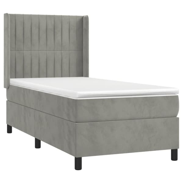 Ramsäng med madrass & LED ljusgrå 100x200 cm sammet
