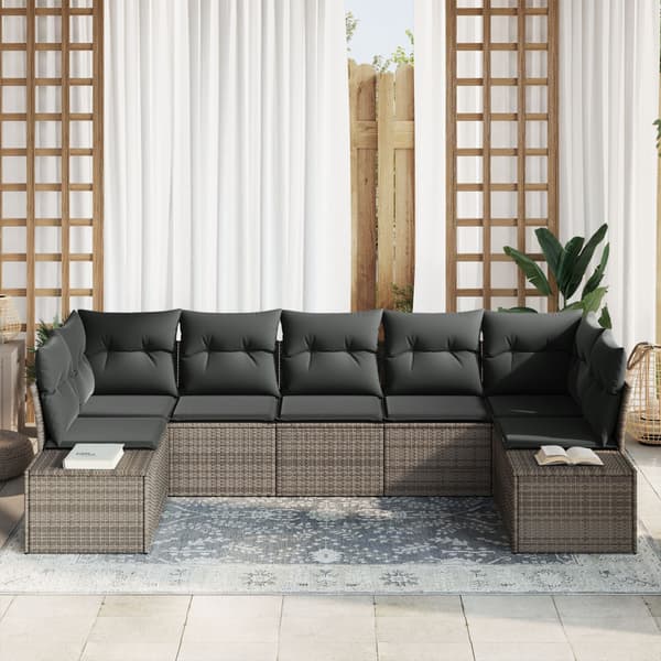 Trädgårdsoffset med lagring 7 pcs Grå Poly rattan