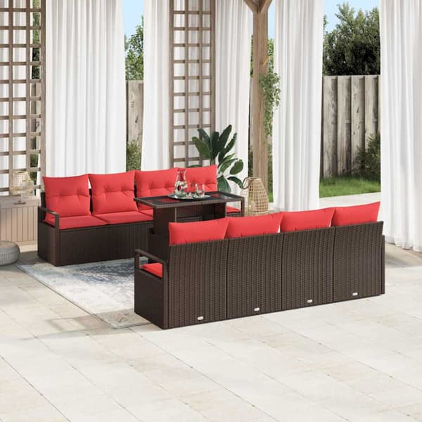 Trädgårdsoffset 9 st Brun Poly rattan